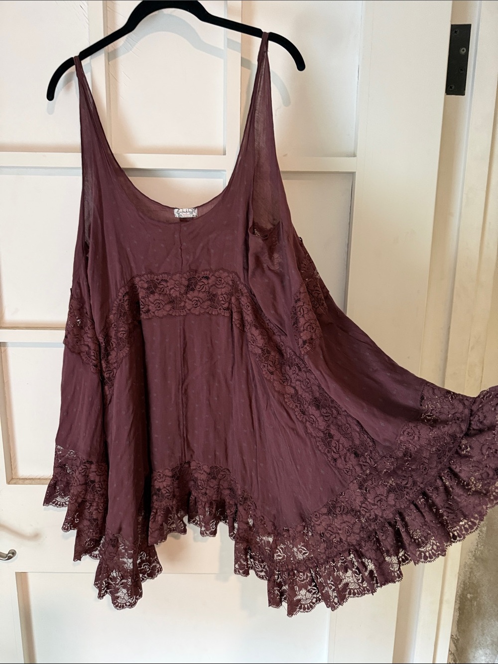 Free People Lace-Trim Swing Mini Slip Dress Plum - Picture 4 of 5